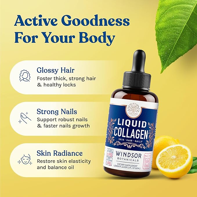 Concentrated Liquid Collagen Peptides Supplement - 30000mcg Hydrolyzed Liquid Collagen for Women plus Biotin Hair Skin Nail Support - Sublingual Drops or Natural Lemon Drink 2x2oz