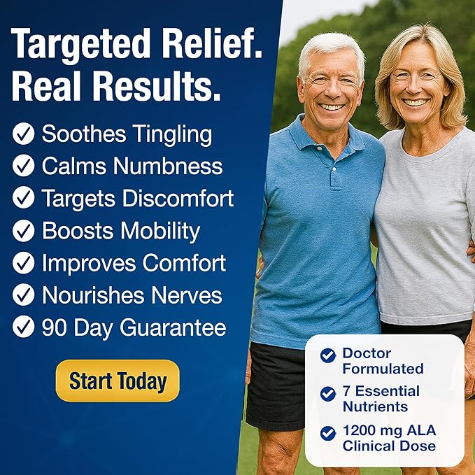 Nerve Health with 1200 mg Alpha Lipoic Acid – 7 Essential Nutrients to Support Feet Hands Toes – 1200mg ALA Vitamins B12 B6 &amp B1 Magnesium Turmeric – 30 Capsules