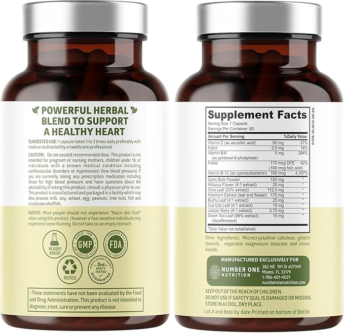 Number One Nutrition N1N Premium Magnesium Citrate [1250mg] and Blood Pressure Support [13 Potent Ingredients with Hawthorn &amp Hibiscus] 2 Pack Bundle