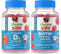 Lifeable Sugar Free Vitamin D Kids + Biotin Kids Gummies Bundle - Great Tasting Vitamin Supplement Gluten Free GMO Free Chewable Gummy