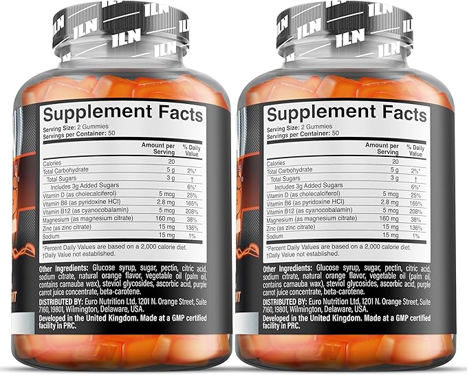 Iron Labs ZM6 Gummies for Men &amp Women - 2 Pack - Zinc Magnesium Gummies (200 Count Orange Flavor Vegan) - Magnesium Citrate and Zinc Citrate Supplements with Vitamin B6 and D3