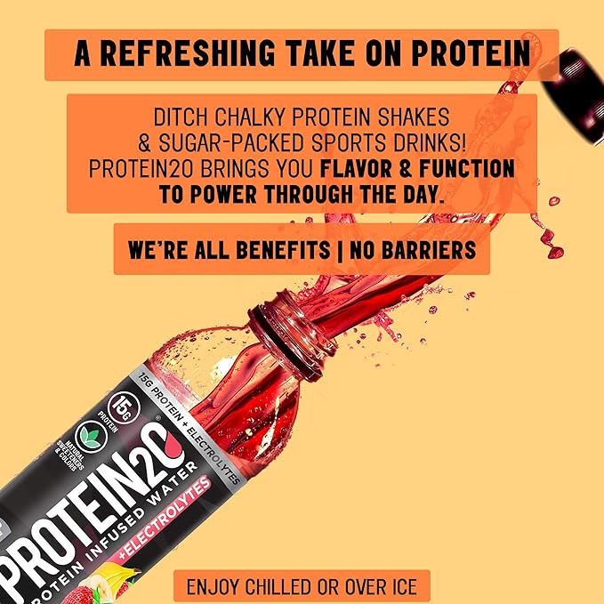 Protein2o + Electrolytes Low Calorie Protein Infused Water 15g Whey Protein Isolate Strawberry Banana 16.91 fl oz (pack of 12)