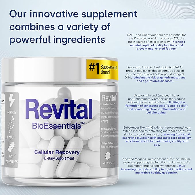 Revital® – Focus and Energy Supplement with NAD+ Complex Resveratrol &amp Shilajit – Advanced Energy Supplements for Women and Men for Mental Clarity Cellular Energy &amp Vitality