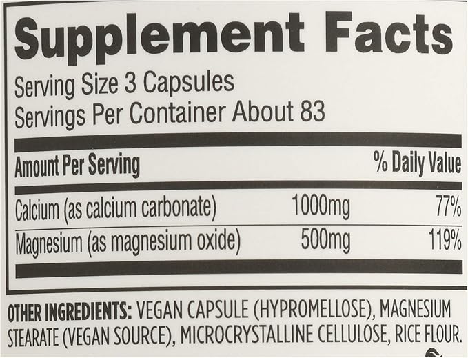 365 by Whole Foods Market Calcium 1000Mg Magnesium 500Mg Easy Swallow 250 Veg Capsules (Pack of 2)