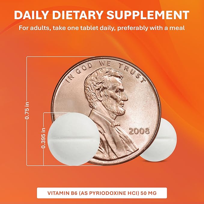 Rugby Vitamin B6 50 mg Tablets Gluten-Free Dietary Supplement for Adults No Preservatives or Additives - 1000 Count (1 Pack)