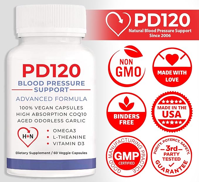 Natural Blood Pressure Support Supplement: 8-in-1 Formula with Black Odorless Garlic High-Absorption CoQ10 (Pack of 2)