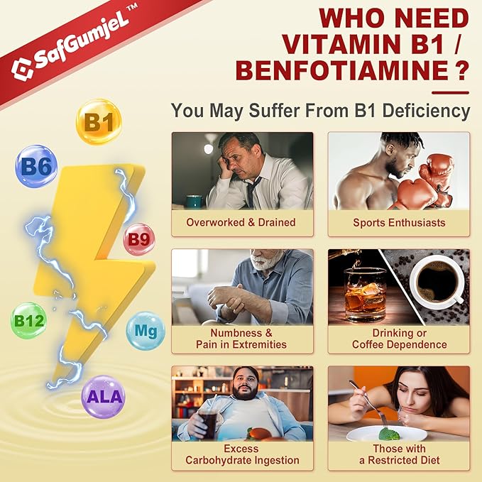Vitamin B1(Benfotiamine) Gummies 500mg – B1 B6 B12 Vitamins with Magnesium for Energy Metabolism Healthy Nervous System – Chewable B Complex for Adults &amp Kids - Vegan Sugar Free 120 Ct