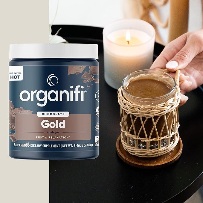 Organifi - Gold Chocolate - Superfood Supplement Powder - 20 Day Supply - Supports Restful Sleep Immune Health and Recovery - Cocoa Organic Turmeric and Reishi Mushroom Infused Golden Milk Drink Mix