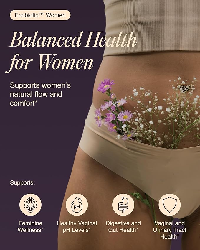 Ecosh Women's Probiotic for PH Balance Urinary Tract &amp Gut Health – Vaginal Probiotics for Women with Prebiotics Lactobacillus Acidophilus &amp Crispatus Natural Cranberry &amp Herbs | 60 Veg