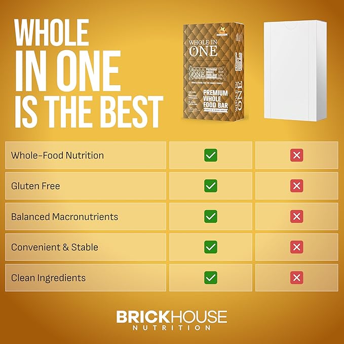 BrickHouse Nutrition Whole In One Bars: Healthy Snacks for Adults | Non-GMO Gluten Free Snack Bars | Real Fruits &amp Vegetables - Vanilla Almond Honey (12 Bars)
