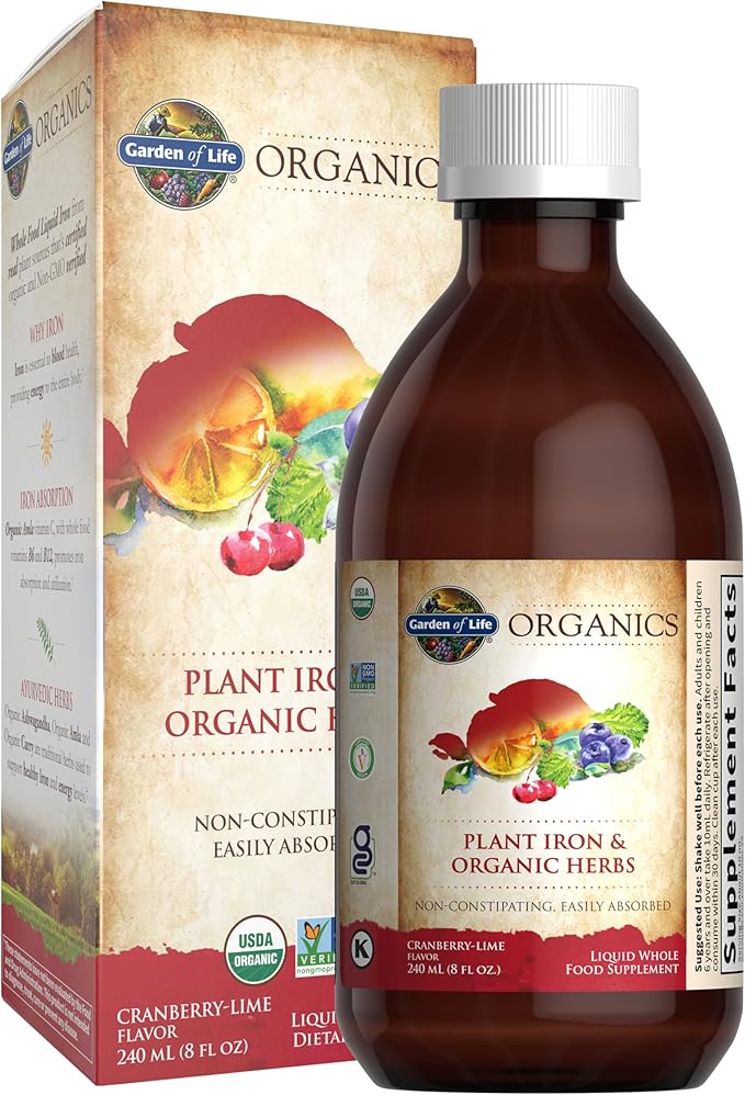 Garden of Life Organics Plant Iron &amp Organic Herbs - Organic Plant-Sourced Iron + Herbs (Cranberry-Lime Liquid) 8oz Liquid