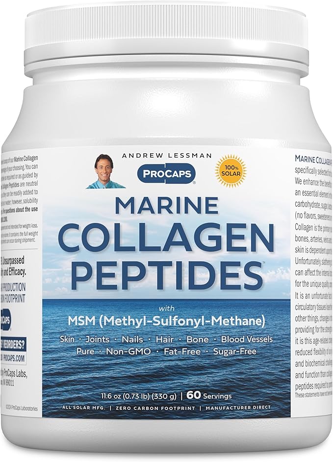 ANDREW LESSMAN Marine Collagen Peptides Powder and MSM 60 Servings - Supports Radiant Smooth Soft Skin Comfortable Joints. Pure. Super Soluble No Fishy Flavor No Additives Non-GMO