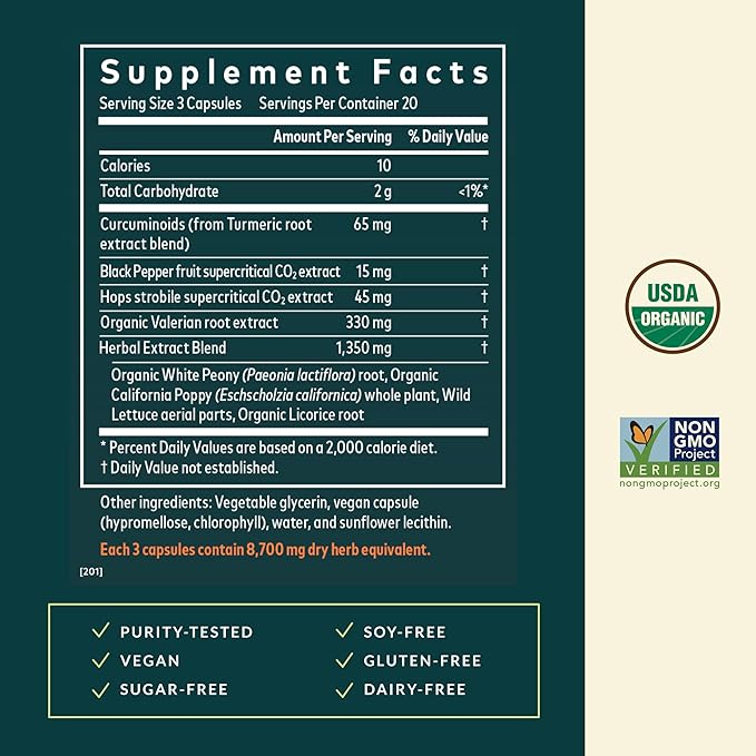 Gaia Herbs Turmeric Supreme Ache P.M. - Helps Provide Nighttime Comfort to Support More Restful Sleep* - with Turmeric Root Valerian California Poppy &amp More - 60 Liquid Phyto-Caps (20 Servings)
