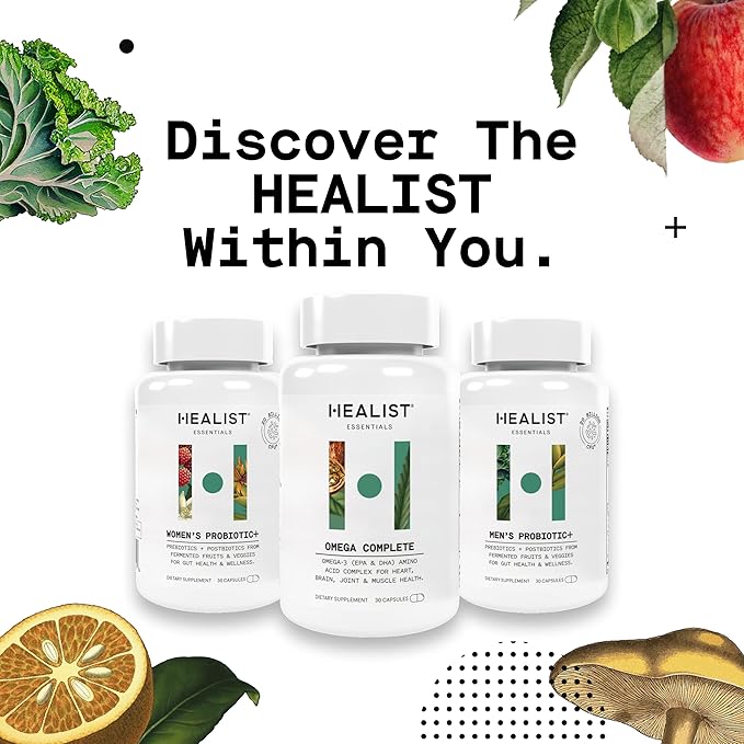 HEALIST Women’s Wellness Bundle – Probiotic + Omega 3 for Gut Vaginal Heart &amp Immune Health – 2-Pack 30 Capsules Each Vegan &amp Gluten Free
