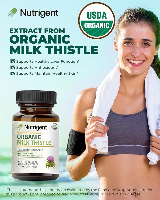 USDA Organic Milk Thistle Supplement Silymarin Supplement 280 mg Liquid Organic Capsules Liver Health &amp Detox Support Non-GMO 60 Count