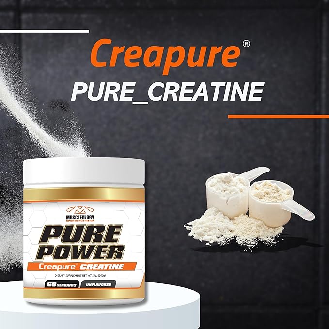 MUSCLEOLOGY Pure Power Creatine Monohydrate Powder – Creapure® Certified – 5g Per Serving – Unflavored – 60 Servings – Strength Power &amp Performance Support