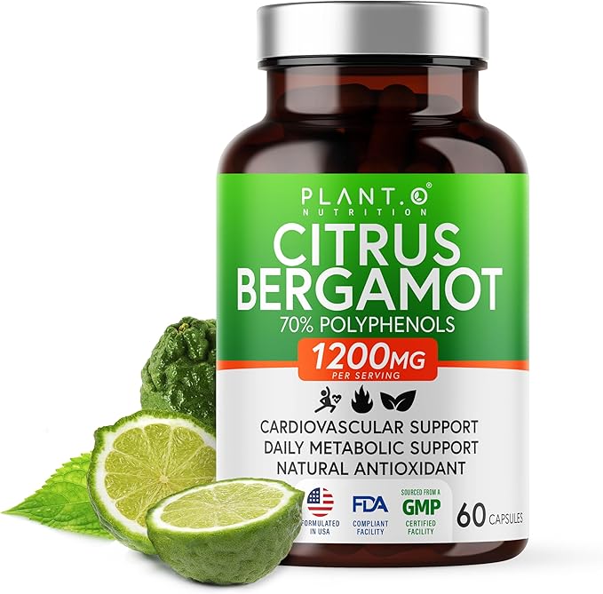Citrus Bergamot Supplement 1200mg Highly Concentrated to 70% Polyphenols - Pure Bergamot Extract for Heart Health Immunity Antioxidant - 60 Veggie Capsules Made in USA