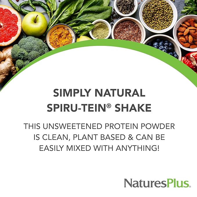 NaturesPlus SPIRU-TEIN Simply Natural Original Vanilla - 0.81 lb - Unsweetened Plant-Based Protein Shake - Non-GMO Vegetarian Gluten Free - 16 Total Servings