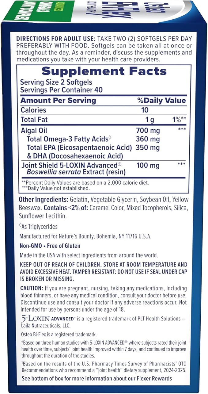 Osteo Bi-Flex Advanced Omega-3 Joint Complex Plant-Based Algae Oil Joint Support Supplement 80 Count Softgels