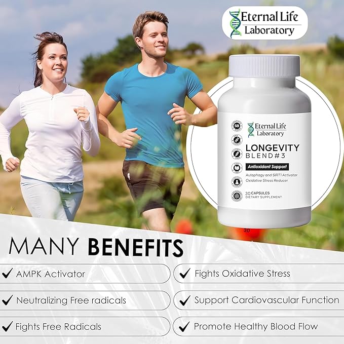 Longevity Blend #3 - Resveratrol 98% with Fisetin Pterostilbene Spermidine Anti Aging Oxidative Stress Reducer Antioxidant Supplement AMPK Activator
