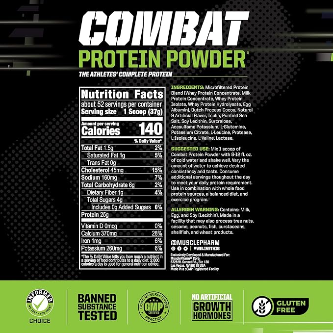 Muscle Pharm Combat Protein 4lb Chocolate Milk and Combat Chocolate Peanut Butter Sport Bars