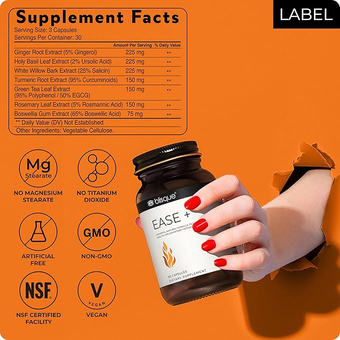 Blisque – Natural Inflammation Health Supplement Complex for Healthy Inflammatory Response | Doctor-Approved | with Turmeric Curcumin Ginger Root and Boswellia | 90 Capsules | Vegan and Non-GMO