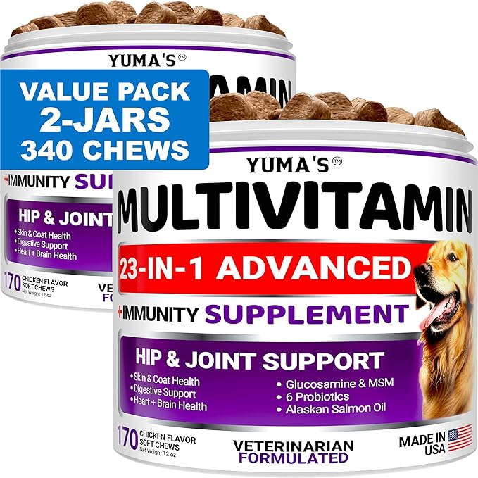 2-Pack Dog Multivitamin Chewable with Glucosamine - Dog Vitamins and Supplements - Senior &amp Puppy Multivitamin for Dogs - Hip &amp Joint Support - Immune Health Skin Heart Digestion Probiotic