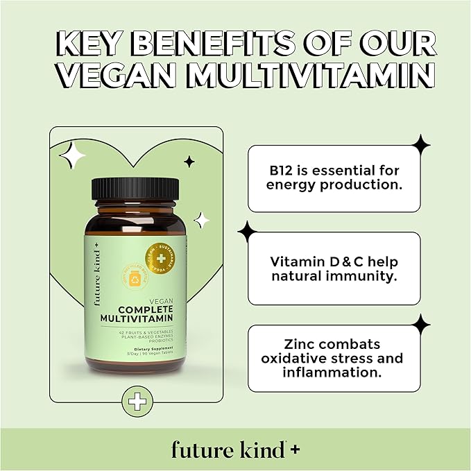 Future Kind Multivitamin Bundle - Vegan Complete Multivitamin and Vegan Essential Multivitamin - Vegan Vitamin B12 Omega 3 and Vitamin D3 - Complete Multivitamin 42 Vitamins in 1 for Men and Women