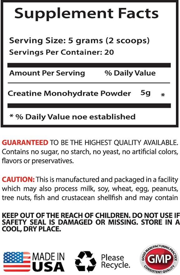 Best Creatine Powder - Creatine Powder 100mg - Creatine Powder to Boost Performance and Muscle Mass (1 Bottle)