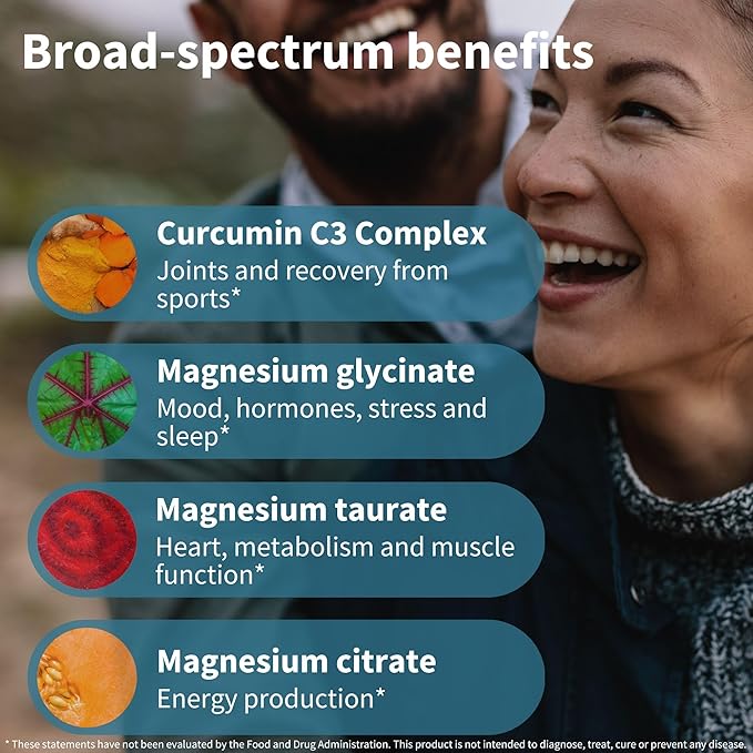 Triple Magnesium Complex + High Absorption Curcumin C3 Complex Vegan Bundle High Absorption Chelated Glycinate Taurate &amp Citrate Magnesium + 300% Greater Absorption Curcuminoids with Rapid Upta