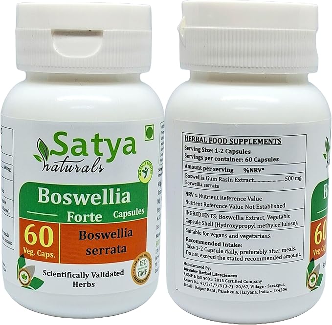 Boswellia Forte Capsules 500 mg. 60 Veg. Capsule | Boswellia (Boswellia Serrata) Extract Capsules for Men and Women | Ayurvedic Herbal Supplement/Remedies | 10:1 Forte (2 Bottles of 60 Capsules)