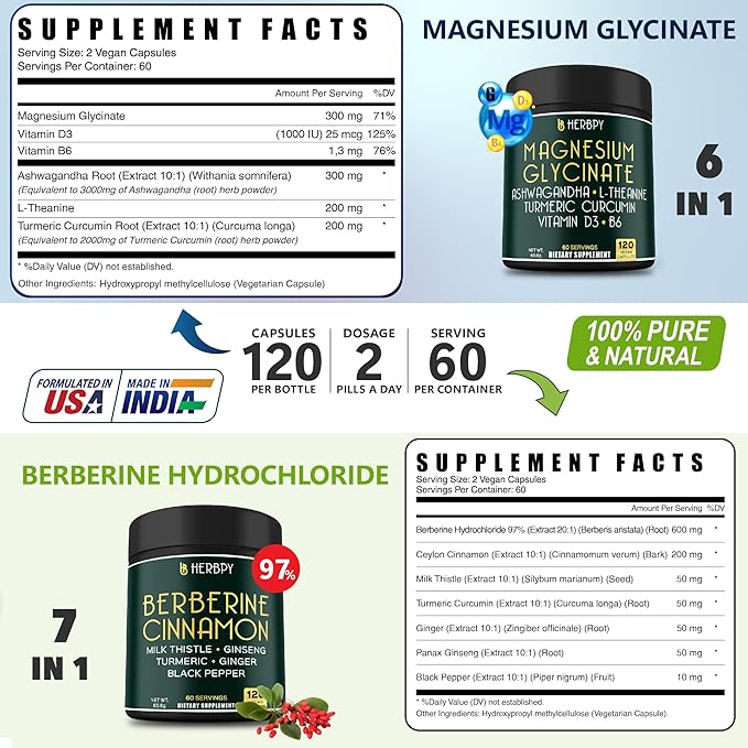 Bundle 6in1 Magnesium Glycinate &amp Berberine HCl 97% Supplement