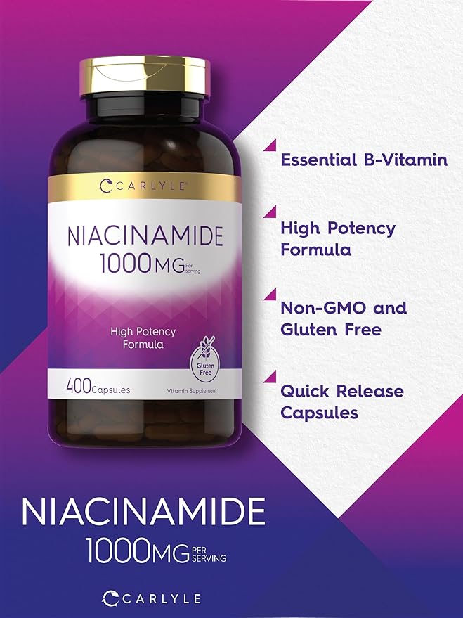 Carlyle Niacinamide 1000 mg | 400 Capsules | High Potency Formula | Non-GMO Gluten Free Supplement