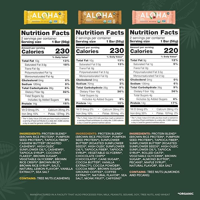 ALOHA Organic Plant Based Protein Bars - Sampler Pack #2-12 Bars Vegan Low Sugar Gluten-Free Paleo Low Carb Non-GMO No Stevia No Erythritol