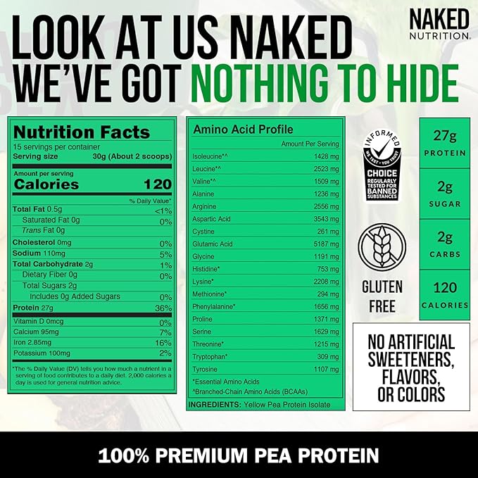 NAKED Pea Protein Isolate (15 Servings) Pure Micronized Creatine Monohydrate 500g (100 Servings) – Plant-Based Vegan Bulk Non-GMO Gluten Free Soy Free Unflavored