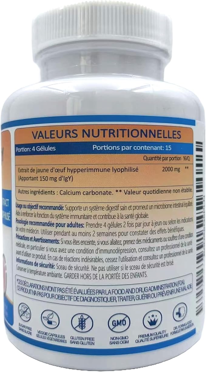 Heliclear IgY – Hyperimmune Egg Yolk IgY for Gut Gastric &amp Immune Health – Supports Gut Microbiome Balance Stomach Lining Integrity &amp Digestive Health – Dairy-Free 150 mg 60 Capsules