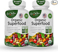 Organic Superfood Greens Fruits and Veggies Complex - Dietary Supplement with 14 Greens &amp14 Vegetables with Alfalfa Rich in Antioxidants Organic Ingredients Non-GMO (120 Count Pack of 2)