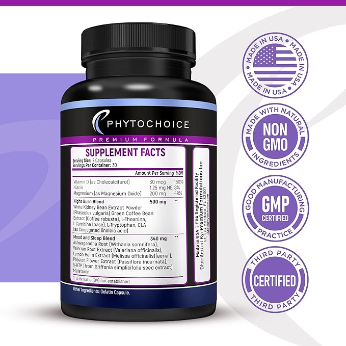 Night Time Fat Burner - Weight Loss Diet Pills with Magnesium Melatonin CLA L-Carnitine that Work at Night Appetite Suppressant Carb Blocker Nighttime Metabolism Booster for Women and Men 60 Caps.
