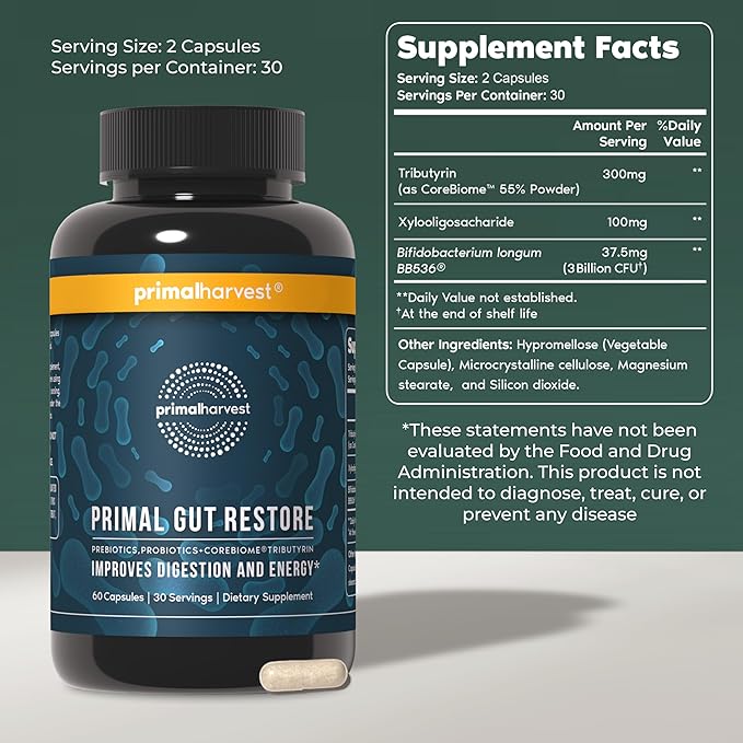 Primal Harvest Gut Restore &amp Multivitamin Supplements for Women and Men Multi Vitamin Capsules and Colon Cleanse Pills Bundle
