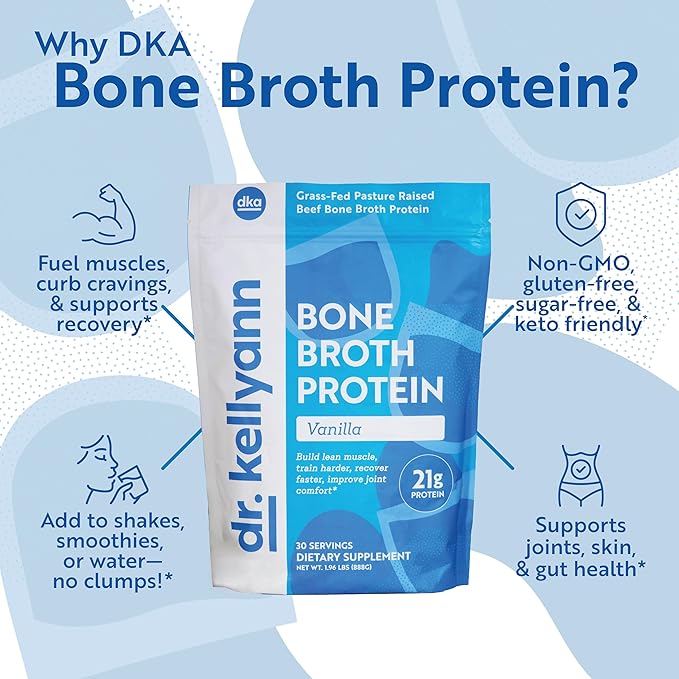 Dr. Kellyann Bone Broth Protein Powder Vanilla (30 Servings) – 21g Protein Sugar Free Grass-Fed Collagen Keto &amp Paleo-Friendly 1 Pack