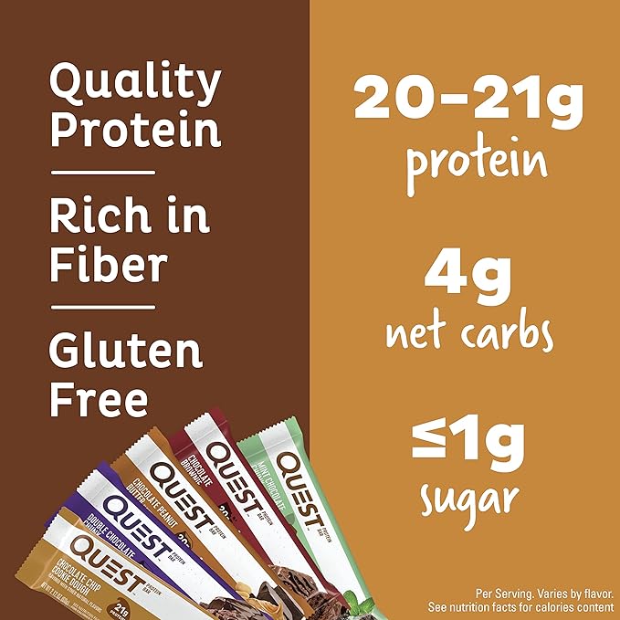 Quest Chocolate Lovers Protein Bars Variety Pack with Mint Chocolate Chunk Protein Bars High Protein Gluten Free 12 Count