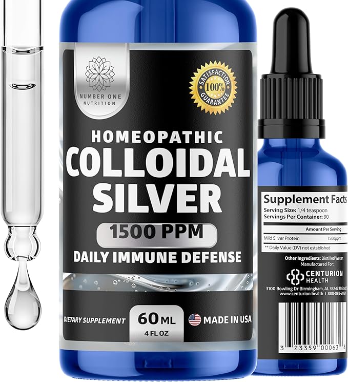 Premium Immune Defense Liquid Drops Supplement Homeopathic High-Grade Mild Silver Protein 1500PPM 4 FL OZ
