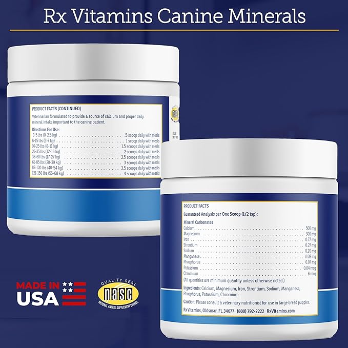 Rx Vitamins Canine Minerals - Essential Minerals for Dogs - Calcium Magnesium Iron Supplement Bone and Joint Supplement for K9 Immune Support - 16oz
