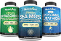 Nutrivein Premium Irish Sea Moss Capsules Ashwagandha and Liposomal Glutathione Supplement Bundle: Sea Moss Reduced Glutathione &amp Ashwagandha Supplements for Immunity Mood Digestion &amp D
