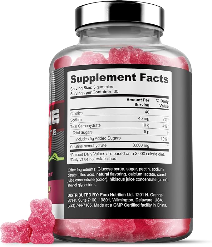 Iron Labs Nutrition Creatine Monohydrate Gummies (180 Gummy Bears) - 3600mg Per Serving - LAB Tested - Strawberry Flavor - High Strength Creatina for Men &amp Women (180 Vegan Gummys)