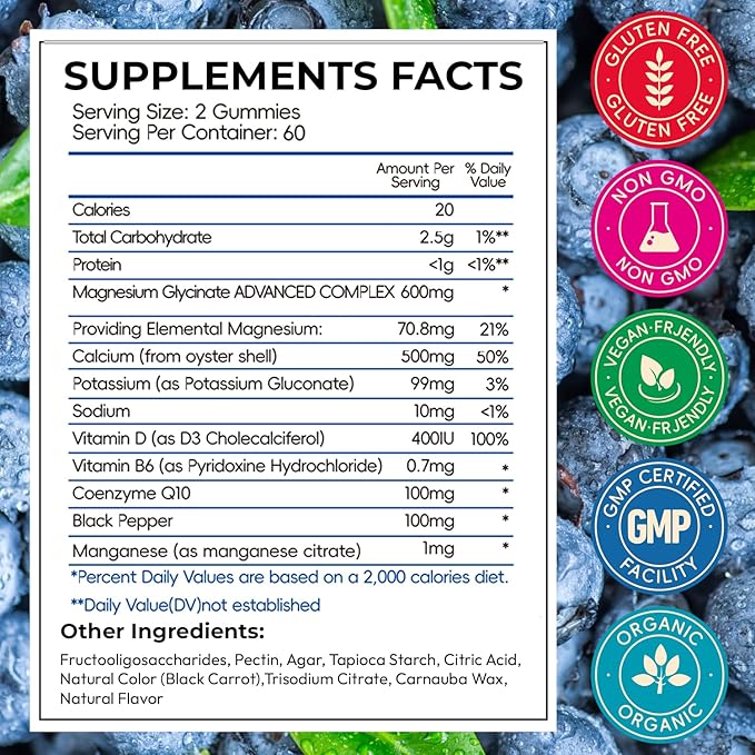 Magnesium Glycinate Gummies 600mg Sugar Free Chewable Magnesium Gummies for Adults &amp Kids Relaxation Stress Relief Night Rest No Melatonin Gluten Free Non GMO Vegan Pectin 120 Count
