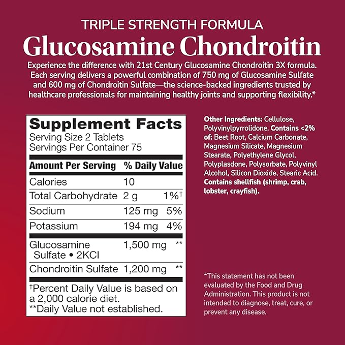 21st Century Glucosamine Chondroitin 750/600mg - Triple Strength Tablets 150 Count