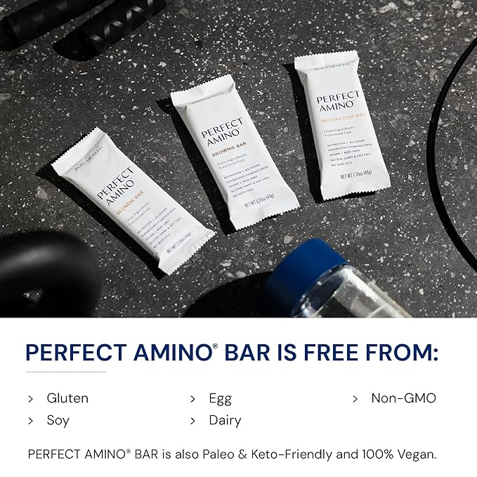 BodyHealth PerfectAmino Bar – Protein Energy Snack with 10g Protein Plant-Based MCTs Superfood Blend Non-GMO Gluten Dairy &amp Soy Free (Brownie 12 Pack)