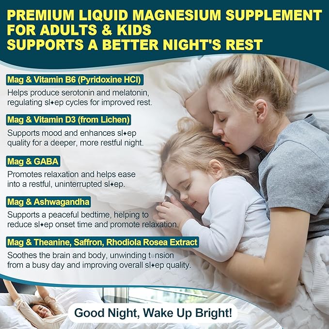 Magnesium Glycinate Liquid Drops for Kids Adults with GABA Ashwagandha L-Theanine Vitamin D3 B6 Saffron for Brain Calm Muscle Relaxation Mood Zzz- Calm Magnesium Supplement Vegan 2 Pack