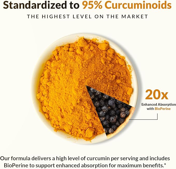 Natural Wellness Turmeric 95 with BioPerine® – 95% Curcuminoids – High Absorption Turmeric Supplement for Joint Health Immune Support &amp Liver Detox – Vegan Non-GMO 60 Capsules